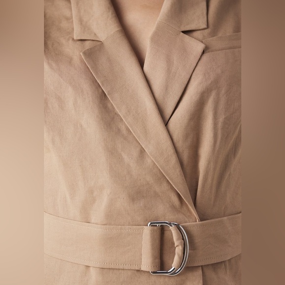 HUGO BOSS Drupe Belted Linen Blend Dress in Camelhair Size US 6 NWT - Picture 7 of 13